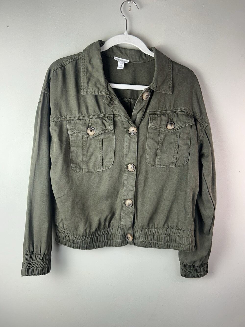 Tribal XS Jacket Womens Green Utility Cropped Bomber Lyocell Soft Keep it Casual